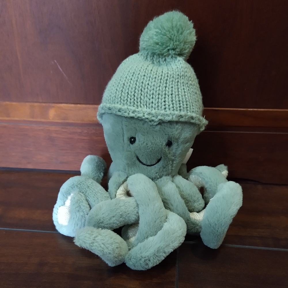 Jellycat Green Plush Octopus with Knit Hat